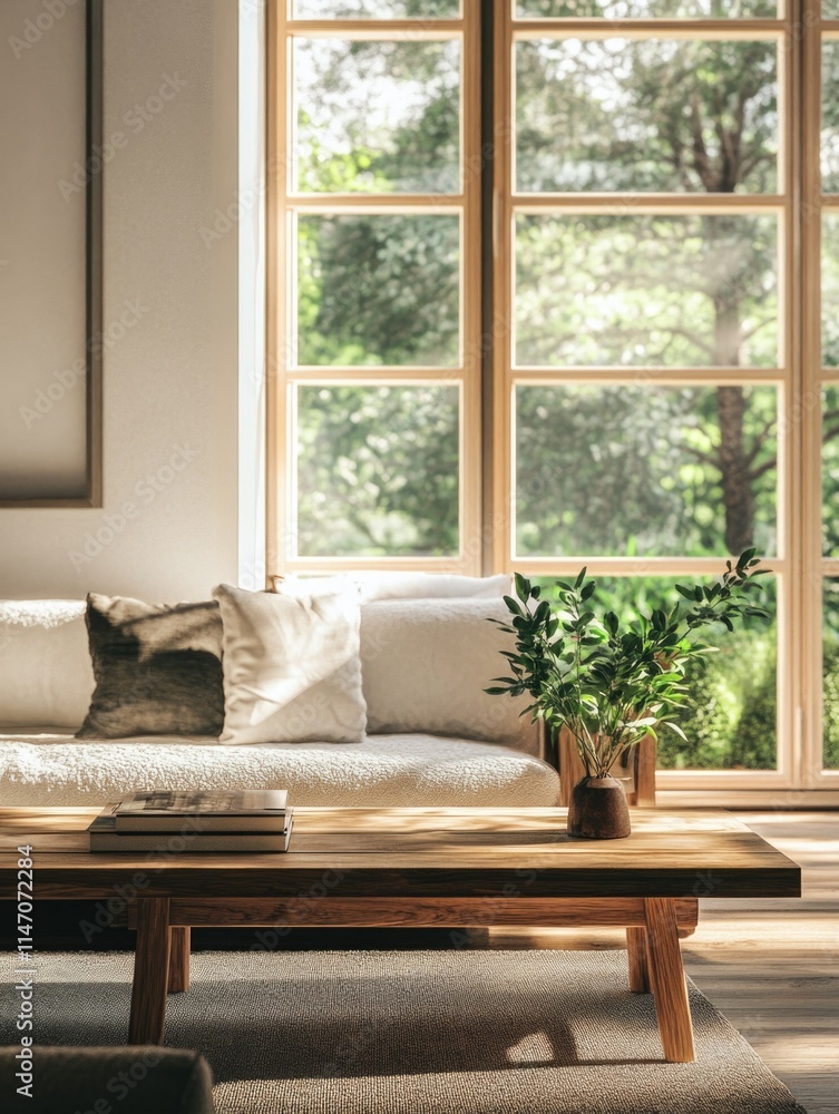 Modern Living Room with Open Windows and Natural Light Modern Living Room with Open Windows and Natural Light