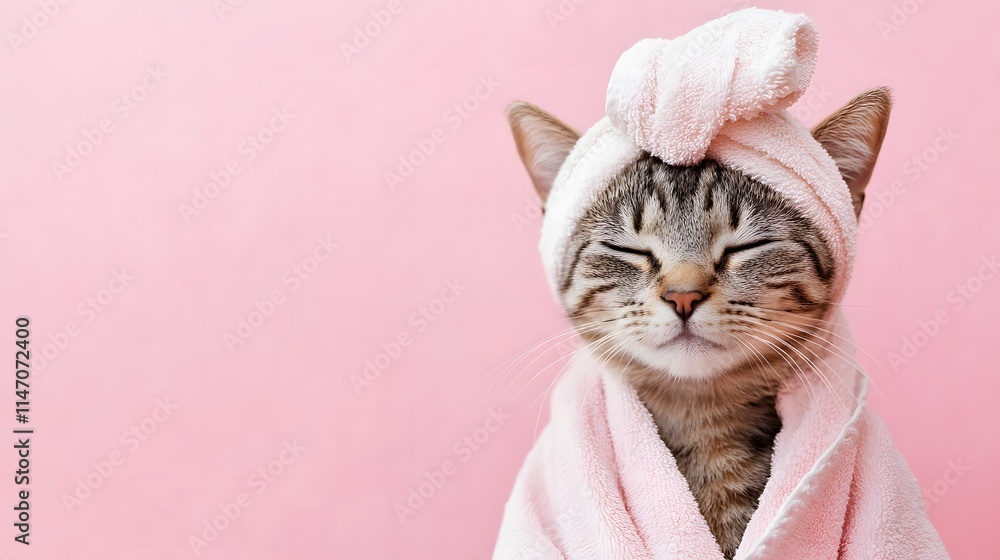 頭にタオルを巻いた猫 頭にタオルを巻いた猫