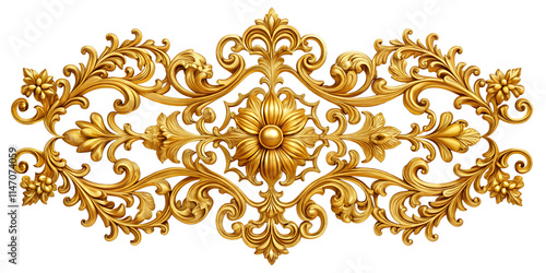 gold ornament design element isolated on white background. Png transparent