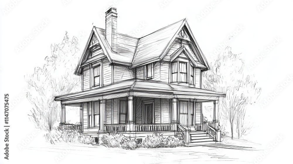 Obraz premium Preliminary Architectural Sketch of a Residential House Design