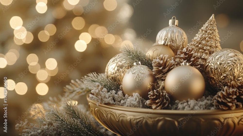Wire basket full of toys for Christmas or Christmas tree, gold vintage ornaments holiday garland decorations Wire basket full of toys for Christmas or Christmas tree, gold vintage ornaments holiday garland decorations