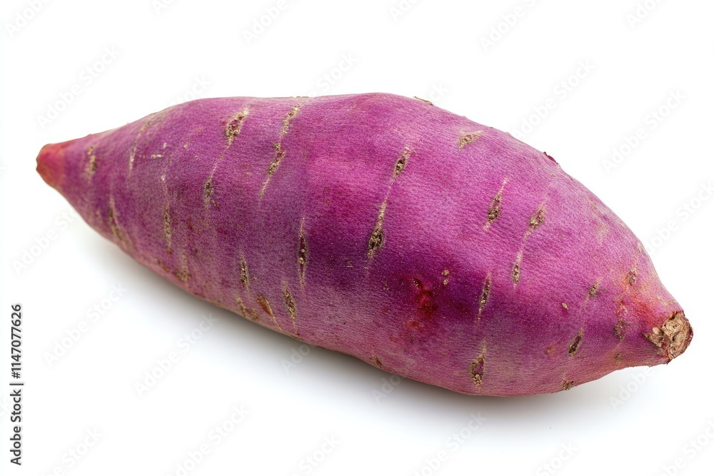 A single purple sweet potato with a clean, smooth surface, isolated on white A single purple sweet potato with a clean, smooth surface, isolated on white