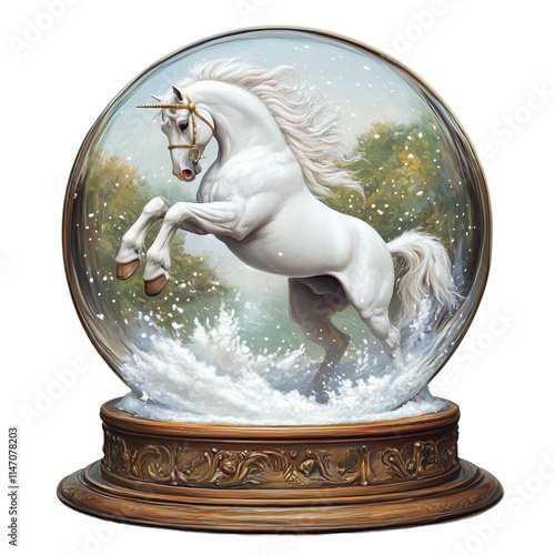 a snow globe with a horse in it white background