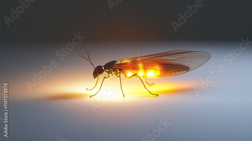 Glowing insect illuminated against soft background, showcasing i