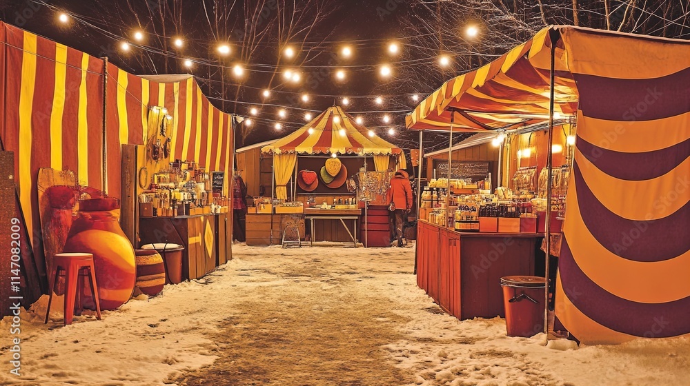 Obraz premium cozy winter market: handmade & sustainable treasures under snowy stalls - perfect poster for eco-conscious decor & warm ambiance!