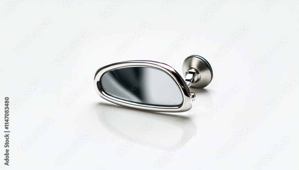 Sleek silver car mirror with suction cup mount. Sleek silver car mirror with suction cup mount.