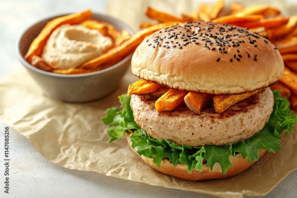 Savory Sweet Potato Burger with Hummus Savory Sweet Potato Burger with Hummus