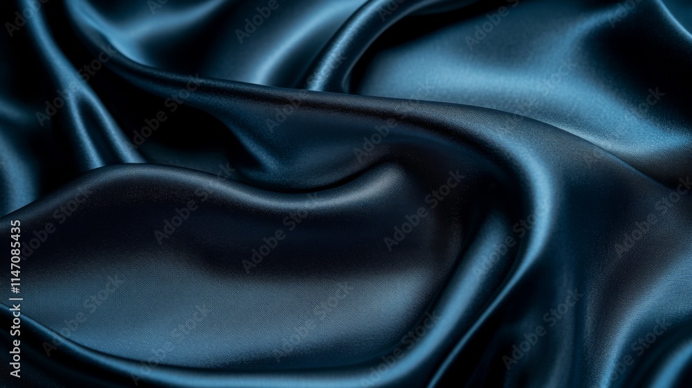 Fototapeta premium Dark Blue Silk Fabric Draped in Elegant Waves