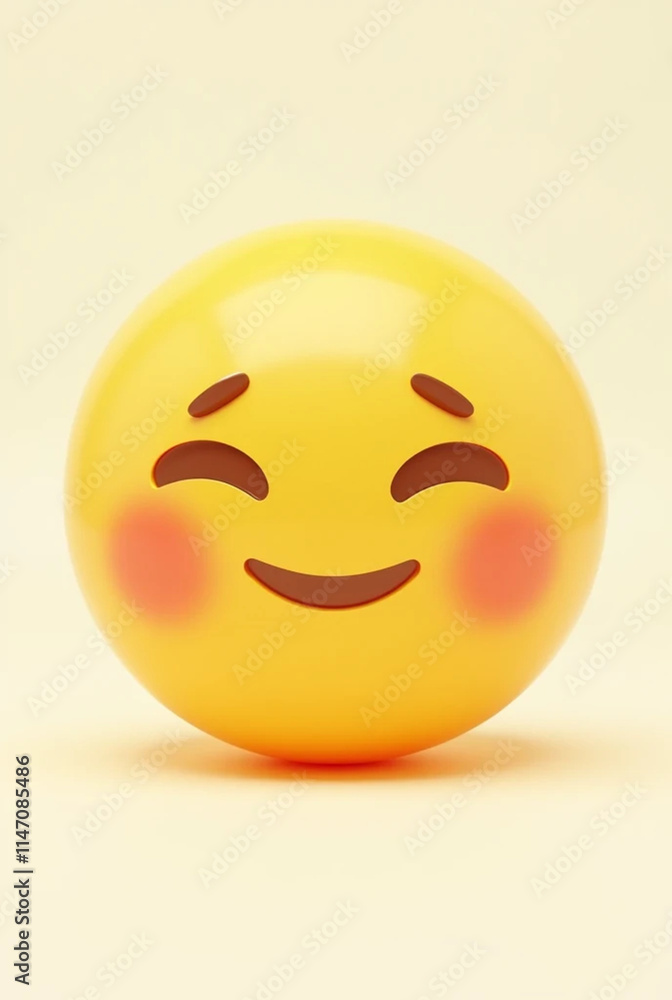Adorable 3D Yellow Blushing Emoji: Minimalist and Versatile Design