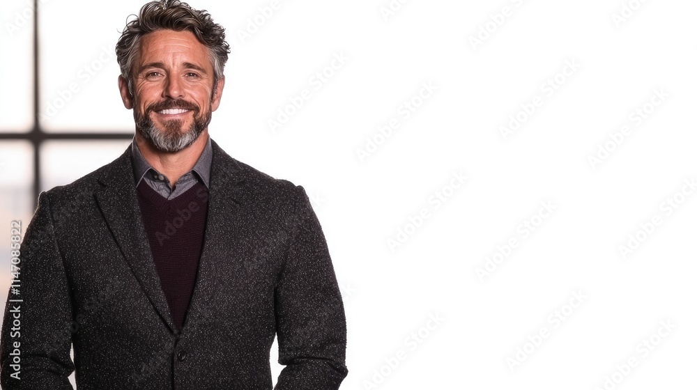 Smiling mature man in a blazer against a white background. Smiling mature man in a blazer against a white background.
