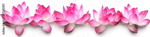 High-res pink lotus flowers, top view, isolated on white background, detailed and realistic.