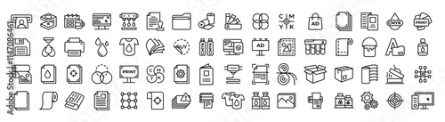 Collection of printing line icons.Pixel Editable stroke, vector 10 eps.