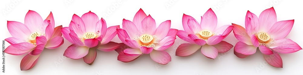High-res pink lotus flowers, top view, isolated on white background, detailed and realistic. High-res pink lotus flowers, top view, isolated on white background, detailed and realistic.