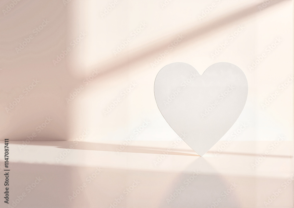 White heart silhouette with soft light and shadows on minimalistic background White heart silhouette with soft light and shadows on minimalistic background