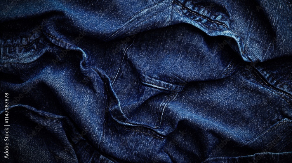 Naklejka premium Dark Blue Denim Fabric Texture Background