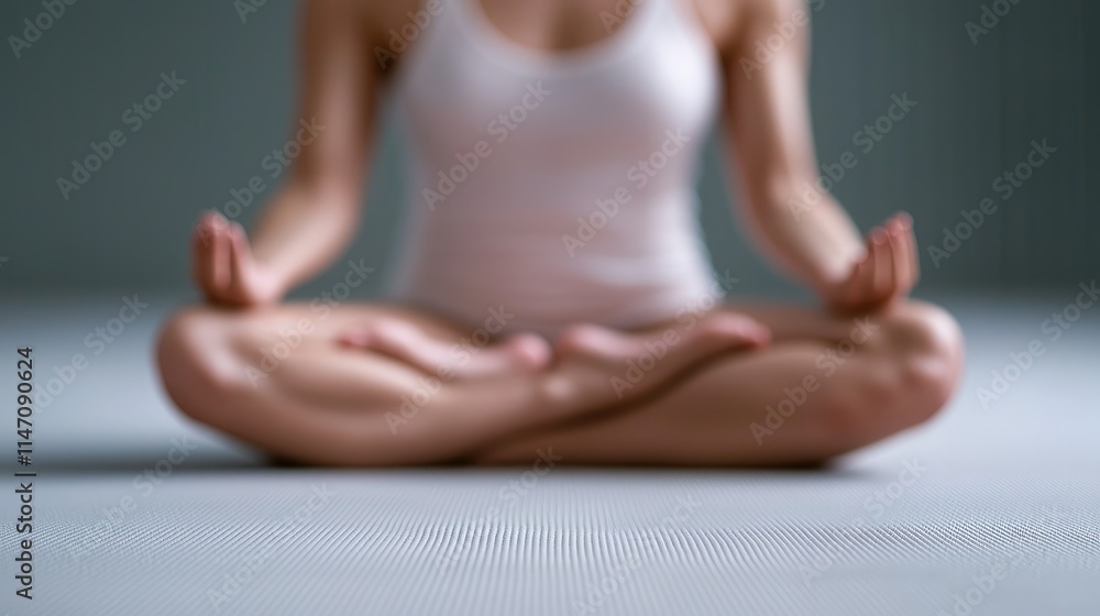 Obraz premium Woman meditating in lotus pose on yoga mat. (1)