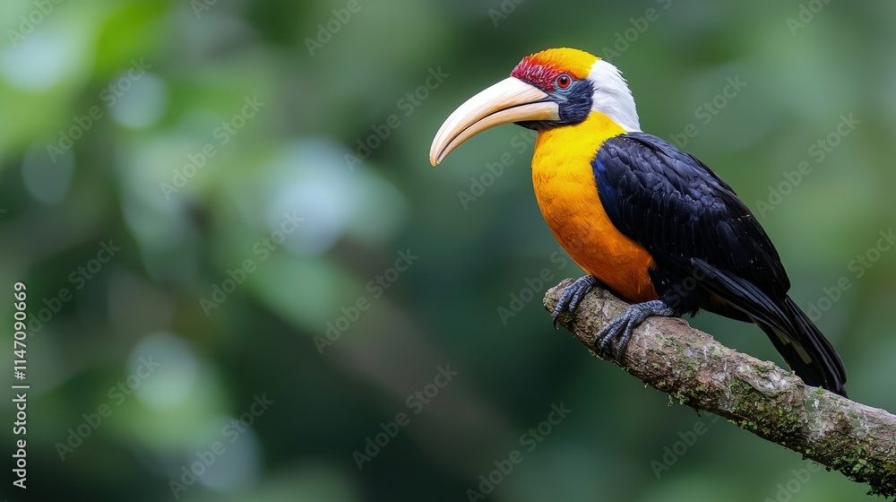 Vibrant orange and black toucan perched on a branch. Vibrant orange and black toucan perched on a branch.