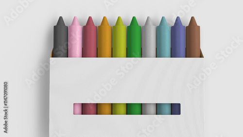 white box with ten crayons