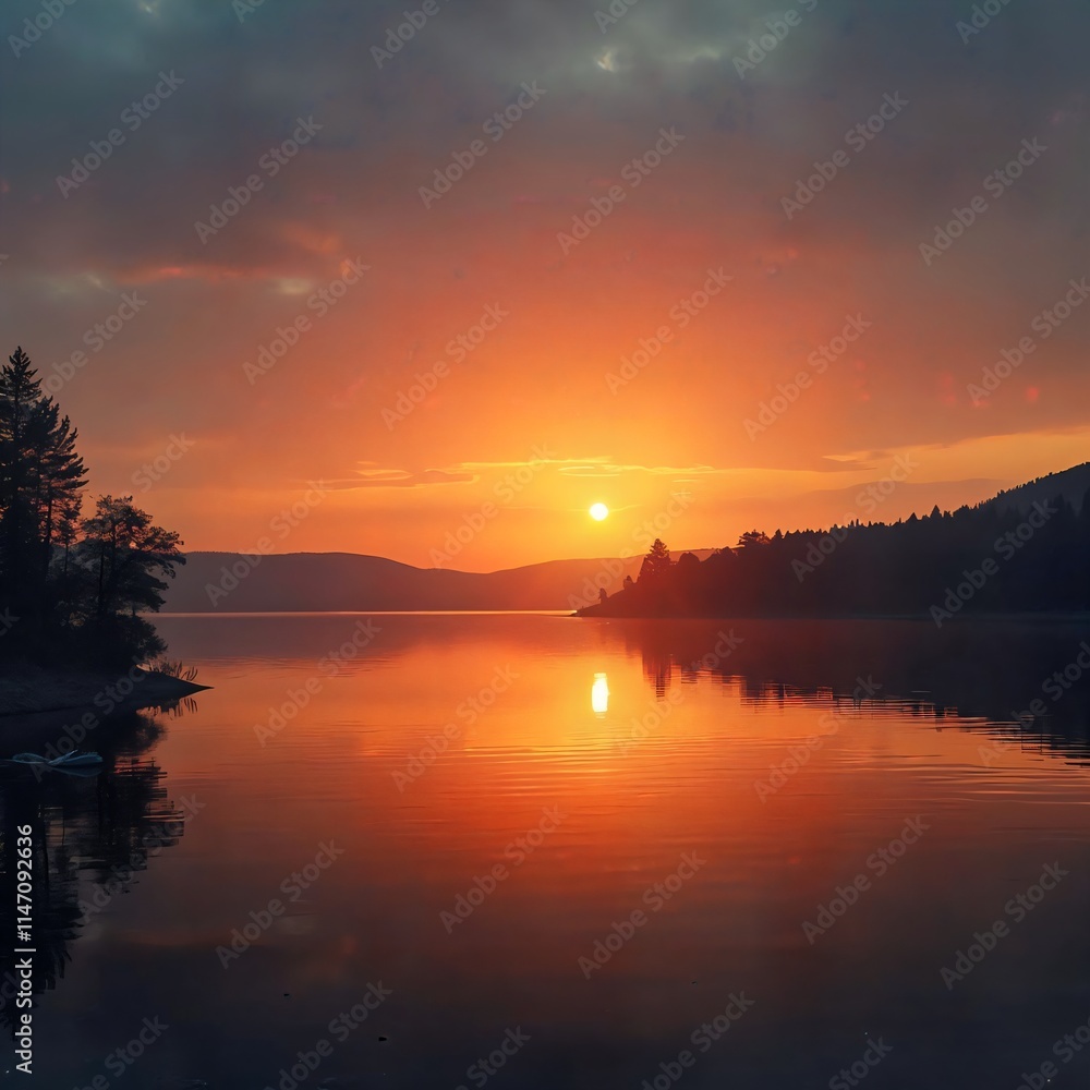 Fototapeta premium sunset over the river