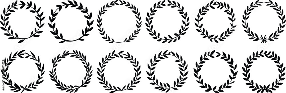 Wreath silhouettes set, laurel pack of vector silhouette design, isolated background Wreath silhouettes set, laurel pack of vector silhouette design, isolated background