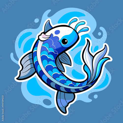 Cute Blue Koi Fish Illustration - Vector Graphic, Playful Style.