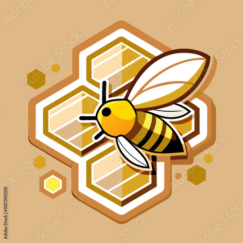 Honeybee with Honeycomb - Professional Vector Illustration - Gold and Yellow - Beekeeping Design.