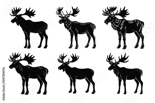 Set of moose silhouette vector illustration