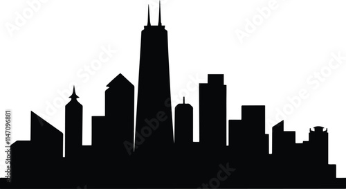 High-Definition Solid Black Silhouette of a Skyline with Sharp, Clean Edges and Minimalist Design