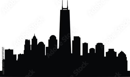 High-Definition Solid Black Silhouette of a Skyline with Sharp, Clean Edges and Minimalist Design