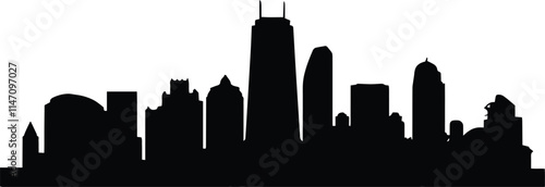 High-Definition Solid Black Silhouette of a Skyline with Sharp, Clean Edges and Minimalist Design
