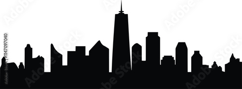 High-Definition Solid Black Silhouette of a Skyline with Sharp, Clean Edges and Minimalist Design