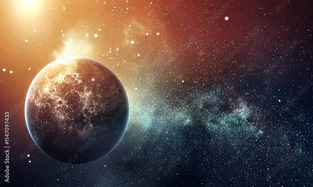 Vibrant space scene with detailed planet and colorful nebula against starry background Vibrant space scene with detailed planet and colorful nebula against starry background