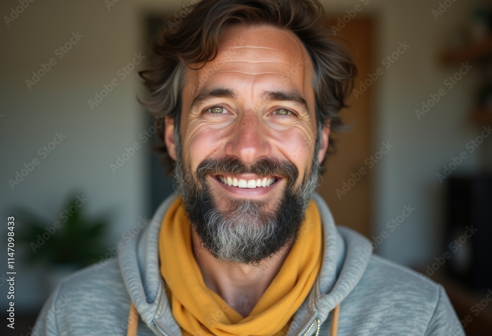 A happy middle-aged man with a beard smiles warmly at the camera. A happy middle-aged man with a beard smiles warmly at the camera.
