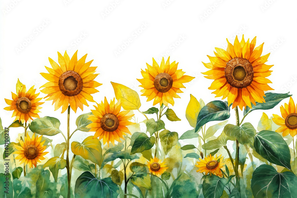 A watercolor painting of sunflowers on a white background A watercolor painting of sunflowers on a white background