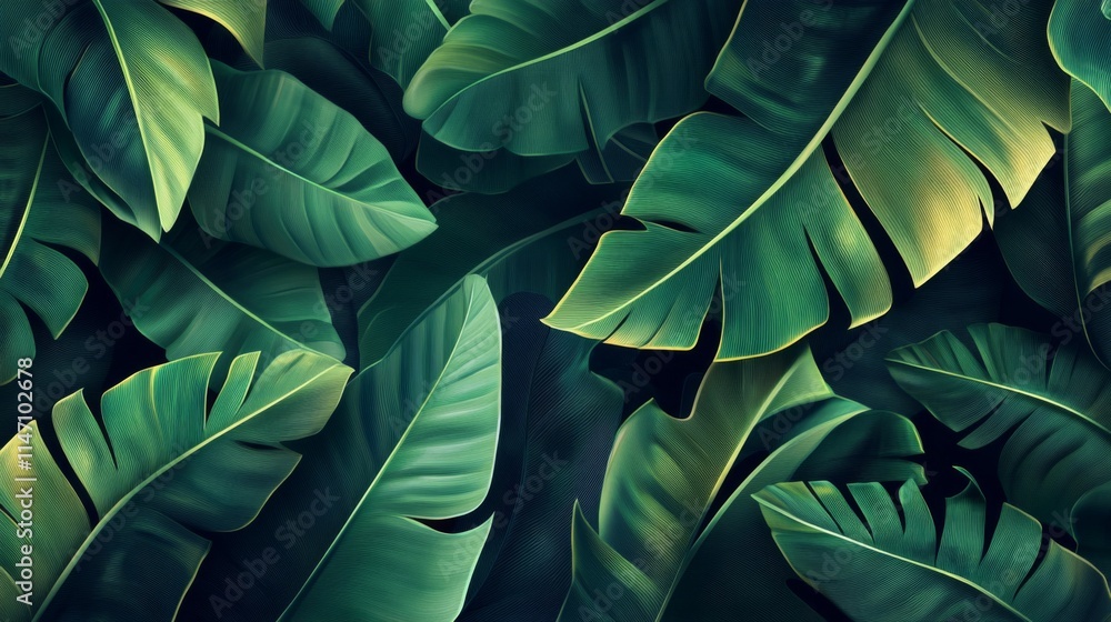 Obraz premium Lush Green Tropical Banana Leaves Background