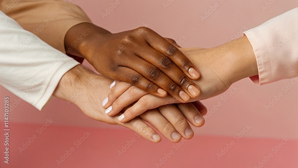 Stack of hands. Unity and teamwork concept.
Stack of hands. Unity and teamwork concept.