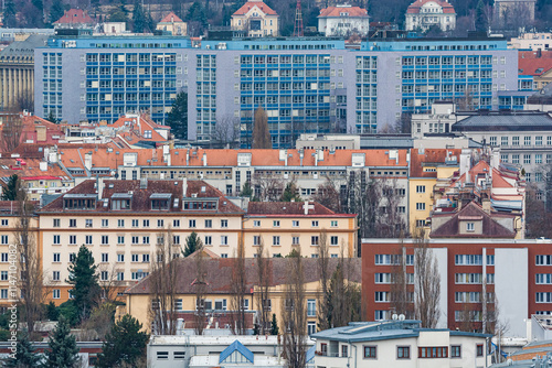 Buildings in Prague Dejvice and university campus of CVUT, March 2022