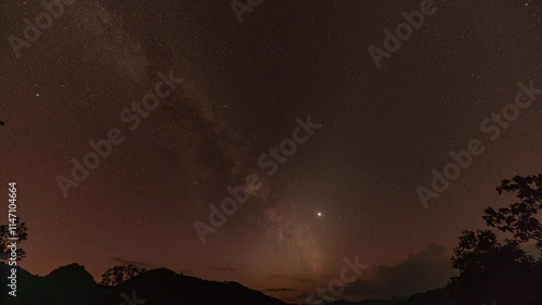 Wallpaper Mural time lapse day to night The Milky Way stands perpendicular to the summit of Mount. stunning colorful pink sky above the mountains at dusk The pink sky at dusk, the Milky Way begins to shine. Torontodigital.ca