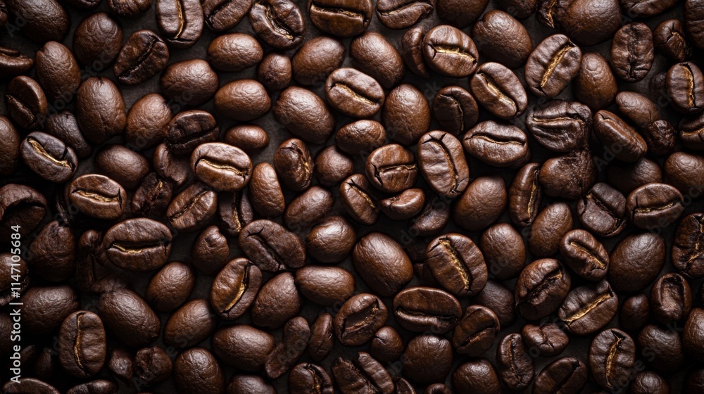 Fototapeta premium Macro view of roasted coffee beans in rich detail