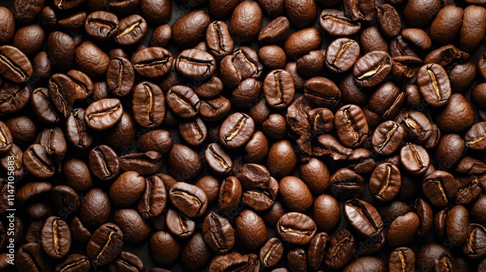 Naklejka premium Close-up of roasted coffee beans in warm light