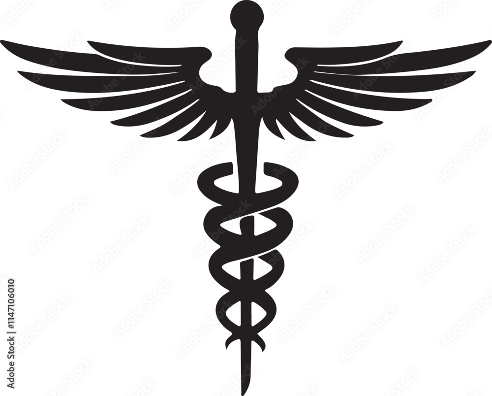 Black and White caduceus Silhouette Design Black and White caduceus Silhouette Design
