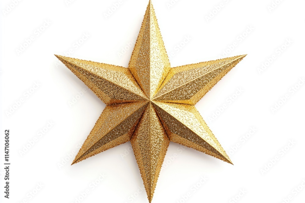 Golden Christmas Star isolated on white background top view. Golden Christmas Star isolated on white background top view.