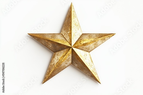 Golden Christmas Star isolated on white background top view.