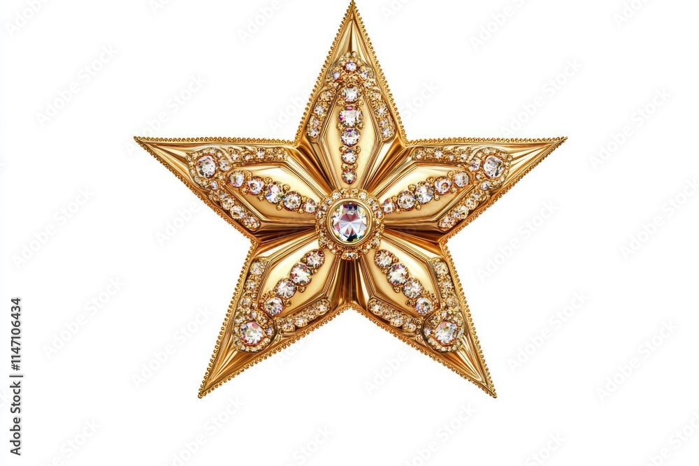 Fototapeta premium Golden Christmas star jewels sticker on white background.