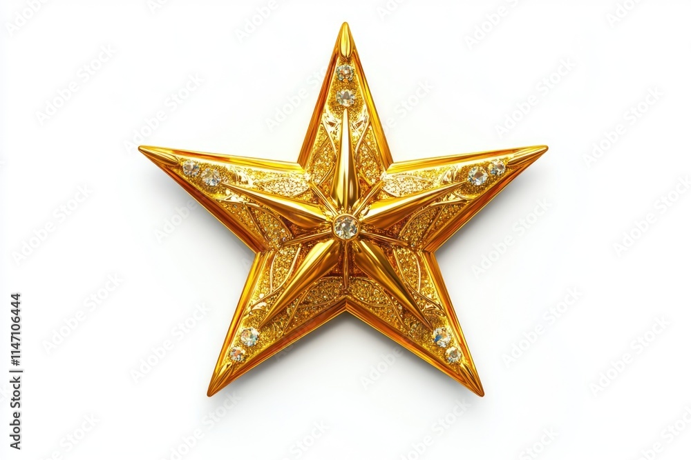 Fototapeta premium Golden Christmas star jewels sticker on white background.