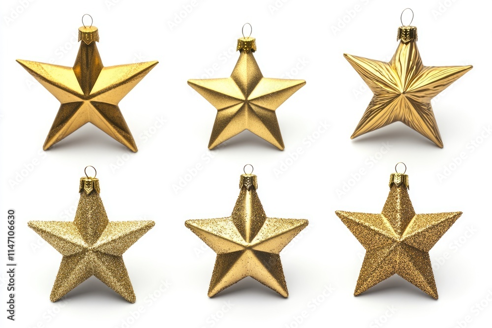 Obraz premium Golden Christmas star ornament bauble set isolated on white background