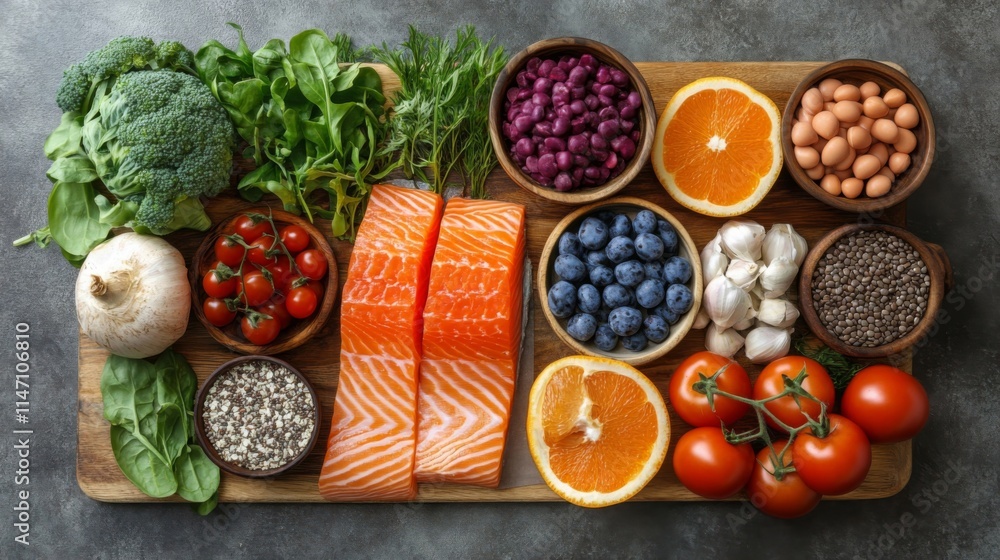 Assorted fresh vegetables and legumes arranged on black surface Assorted fresh vegetables and legumes arranged on black surface