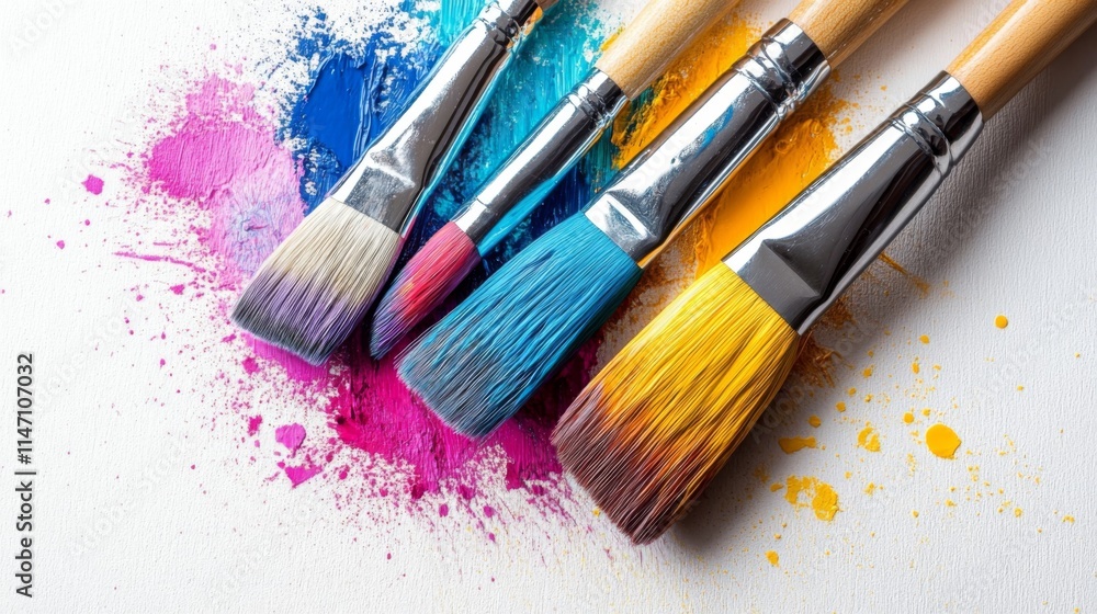 Obraz premium Colorful brushes with splashes of paint