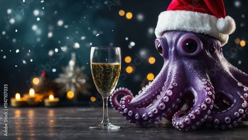 octopus in a Santa hat photo