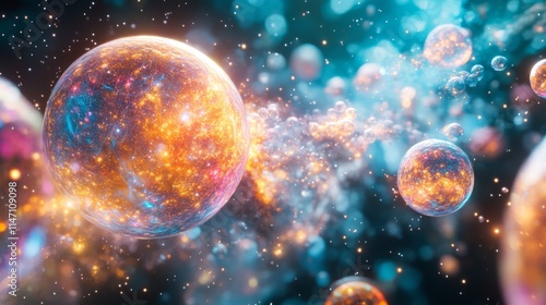 Wallpaper Mural Abstract glowing design of planets and stars Torontodigital.ca